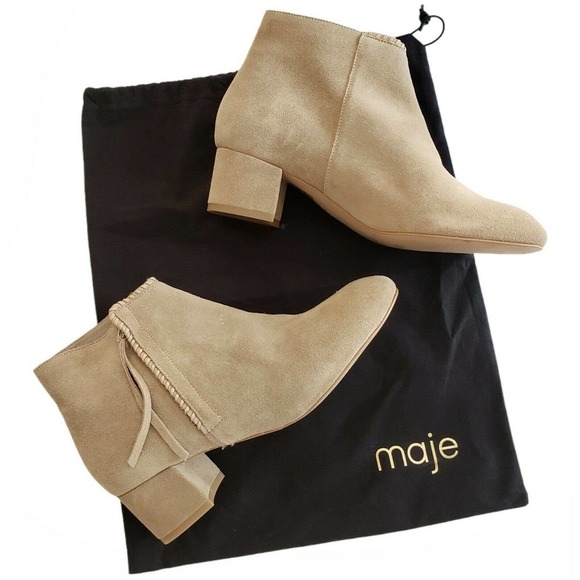 Maje Shoes - MAJE Felicia suede leather ankle boots side zip booties in natural Sz 36 5 / 5.5